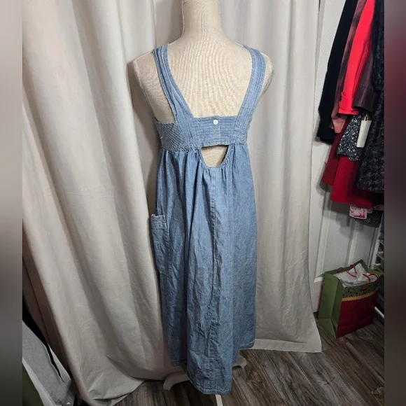 Uncle Frank Denim Midi Dress Front Pockets Sz Small Back Cutout - Picture 3 of 10